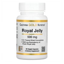 캘리포니아 골드 뉴트리션 로얄 젤리 농축 동결 건조 500mg 식물성 캡슐 30정 1개
