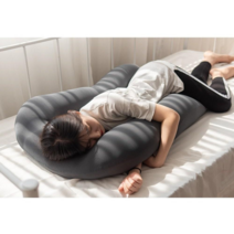 길쭉한 옆으로자는 두꺼운 베개 통째로 빨아쓰는 다리사이 쿠션 임산부 산모 모찌 롱 긴, 뚱뚱 U자형 - 그레이