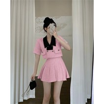 실제 가격 기질 V 넥 카디건 재킷 주름 치마 세트