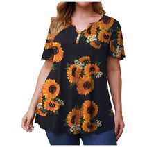 4XL 5XL 플러스 사이즈 티 셔츠 여성 여름 V 넥 짧은 소매 꽃 프린트 캐주얼 블라우스 탑 플러스 사이즈 여성 의류