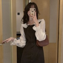 보헤미안 원피스 가을스타일 프렌치 클래식 리시안시스 티타임 디자인감각 보이핏 볼륨 페이크투피스 점프슈트 3637326511