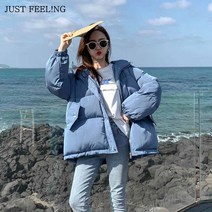 JUST FEEL!NG 누빔 웰론 숏 퀄팅패딩 아우터 오버핏 후드 숏 패딩