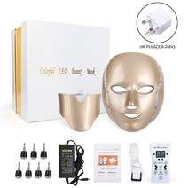 빛나르아 LED마스크기계 Led 페이셜 마스크 7 색 목 빛 치료 피부 젊 어 짐 아름다움 스킨 화이트닝 수축, 03 Gold UK PLUG withbox