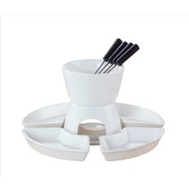 초코퐁듀 세라믹 가정용 1인 초콜릿중탕기 치즈퐁듀그릇 치즈워머, 화이트퐁듀+4개 접시+포크4개