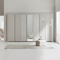 한샘 아트월 거울 붙박이장 대칭형_행거형(18종/택1), A형 : 소프트화이트