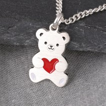 세방쥬얼리 엔틱무광 하트곰인형 실버 미아방지 목걸이 팔찌, 목걸이(블랙각인)