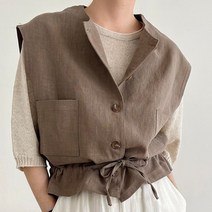 빅사이즈 스트링 린넨조끼 봄 여른 간절기 베스트 뷔스티에