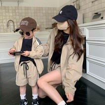 (엄마 딸아들 패밀리룩) 여름 점퍼 + 반바지 얇은 선 스크린 슈트 세트 맘이랑 휴일나들이룩 휴양지패션
