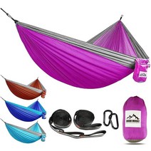 HOOD MOUNT Camping Hammock Nylon Lightweight Portable Hammocks with 2 Tree Straps for Touring Hik, Purple & Grey