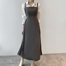 겨울 스웨이드 A라인 뷔스티에 플리츠 리본 롱 원피스