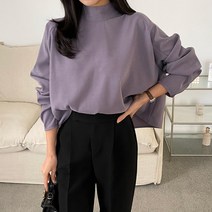 브이와이 여자 모크넥 루즈핏 정장 라글란 무지 긴팔 블라우스