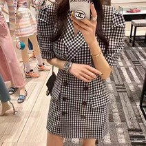 아이쁨 체크무늬 더블버튼 자켓 원피스 AIM9022