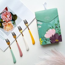 로즈니 티포크 4P세트 골드 화이트 핑크 옐로우 그린, 골드 + 화이트,골드 + 핑크,골드 + 그린,골드 + 올리브, 4개