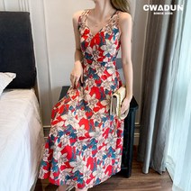 여성 롱 비치 어깨끈 원피스