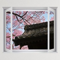 [천삼백케이] [꾸밈] iy884-벚꽃드리워진기와집창문그림액자(중형), C타입-엘레강스골드