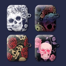 와우박스 주문제작 해골(Skull) 패턴 디자인 에어팟 버즈 무선 이어폰 케이스, 무광 하드케이스, 버즈 라이브(밑판 검정색)