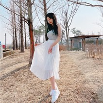 VANANA2 여성 간절기 하객룩 프릴 플리츠 아이보리 스커트