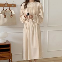 타니즈 아페인 허리끈 셔링 퍼프소매 롱원피스