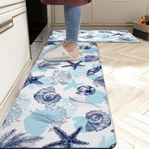 Tritard Coastal 주방 매트 러그 2개 세트 폼 쿠션 피로 방지 해변 테마 바닥용 방수 미끄럼 러너 싱크대 세탁물용 43.9 x 71.1cm(17.3 28인치)+43.9, Blue-1