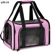 펫백 외출 시 핸드 캔버스 대용량 접이식 고양이 강아지 통풍 차량용 고양이 가방, 분홍색, 스몰:S,40cm*25cm*25CM