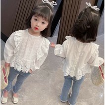 아짱 키즈여아 봄가을상하세트 날개펀칭데님팬츠세트