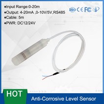 레벨 측정기 음향 ip68 부식 방지 ptfe 액체 송신기 4 20ma 0 10v 5v rs485 5m 케이블이있는 수위 센서 84, 협력사, 5m 범위 0-10v