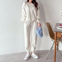 퍼니걸스 5846 루즈핏 기모 맨투맨 조거 트레이닝 세트 여성의류