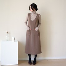 데일리앤 리치 여성 겨울 밍크 기모 멜빵 롱 원피스