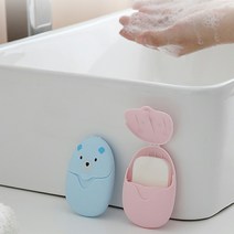 나성 귀여운 휴대용 곰돌이케이스 종이비누, 그린