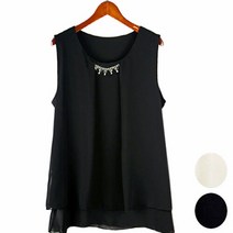 하얀비 WR2824 큐빅목걸이 블라우스 쉬폰 레이어드 민소매나시