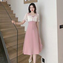 프렌치 기질 고급스러움 기질 소소한 향기 스퀘어넥 패치 원피스 하녀복9