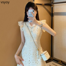 VSYOY 프랑스 공주 드레스 웨스턴 스타일 새로운 여성 여름 연예인 우아한 고급 타이트 허리 슬리밍 여름