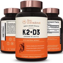 Live Conscious 바타민 K2 비타민 K2MK7MK7 with D3 보충 by LiveWell Bone Heart Health Support Patented K 5000, 60 Count (Pack of 1)