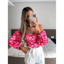 여성 탑 여름 숄더 플로랄 블라우스 캐주얼 백 레스 홀리데이 슬래시 넥 의류