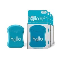hello 페퍼민트 치실 천연 페퍼민트 + 자일리톨 주입 Pfas 무함유 실 비건 및 Sls 무함유 50미터 4개, 페퍼민트 치실 4팩