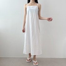 여성용 끈나시 여름 롱 원피스 나일론 a라인 루즈핏 뷔스티에 민소매 홀터넥