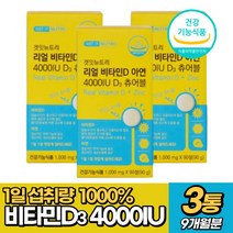 고함량 1일 섭취량 1000% 비타민D 4000IU 90정 아연 식약처 인증 건강기능식품 직장인 부모님 온가족 영양제 선물 추천, 3통(9개월분)