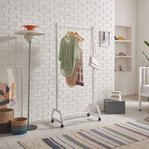 840 바퀴달린 1단 행거 이동식 옷걸이장 롱코트 롱셔츠 블라우스 원피스 긴옷, 화이트