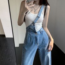 kekamall 연령감소 기질 언밸런스 사선 숄더 데님 멜빵바지 여 춘추 작은 키의 디자인감 점프슈트