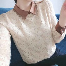 JUSTFEELING 레이스 슬림 차이나 셔츠 오피스룩 블라우스 여성용 빅사이즈 캐주얼 이너티