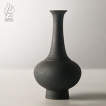 세라믹 젠 꽃병 다실 장식 새로운 중국 복고풍 한 꽃 티 테이블 장식 꽃꽂이 다도 장식, 색상 분류: 매트 플레인 블랙 라지