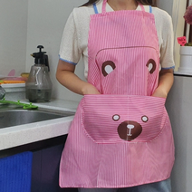 목걸이형 포켓 곰돌이 앞치마 핑크 미술 원예 주방