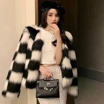 모피코트 밍크 자켓 명품 폭스 퍼 코트 인조 케이프 여우 모피 코트 여성용 짧은 2022 겨울 흑백 바둑판 젊은 밍크 코트