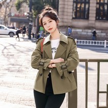FANSYLI 여성 쇼트 트렌치 코트 봄가을 캐쥬얼 점퍼 W2T27