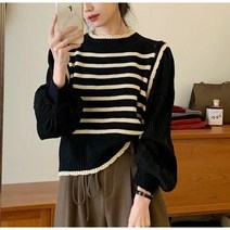 우아글로벌 페이크 스트라이프 베스트 블라우스