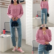 영앤클래시 라운드넥 꽈배기 가디건 세미 크롭 가디건 올리졸리3MN58