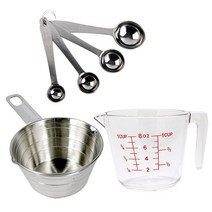 쿡차미 스텐 계량스푼 4종 + 투명 계량컵 + 스텐 계량컵 세트, 혼합색상, 250ml