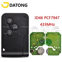 Datong World-르노 메간 시닉 2003-2008 원격 키 433 Mhz ID46 PCF7947 칩 3 버튼 자동 교체 스마트 카드, [01] For Megane