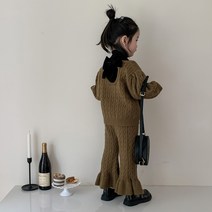 더쭈야 유아 아기 상하복 아동 여아 키즈 자매 겨울상하복 니트 리본 나팔팬츠 등원 나들이 데일리