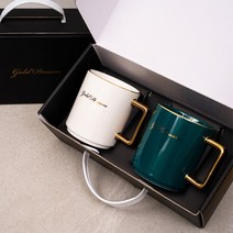 골드드림24K 골드 머그컵 머그잔 예쁜 신혼부부 결혼 집들이 선물 2p 세트 (화이트 핑크 그린 블랙 중 2컬러 선택), 2. 골드머그 (화이트+그린)